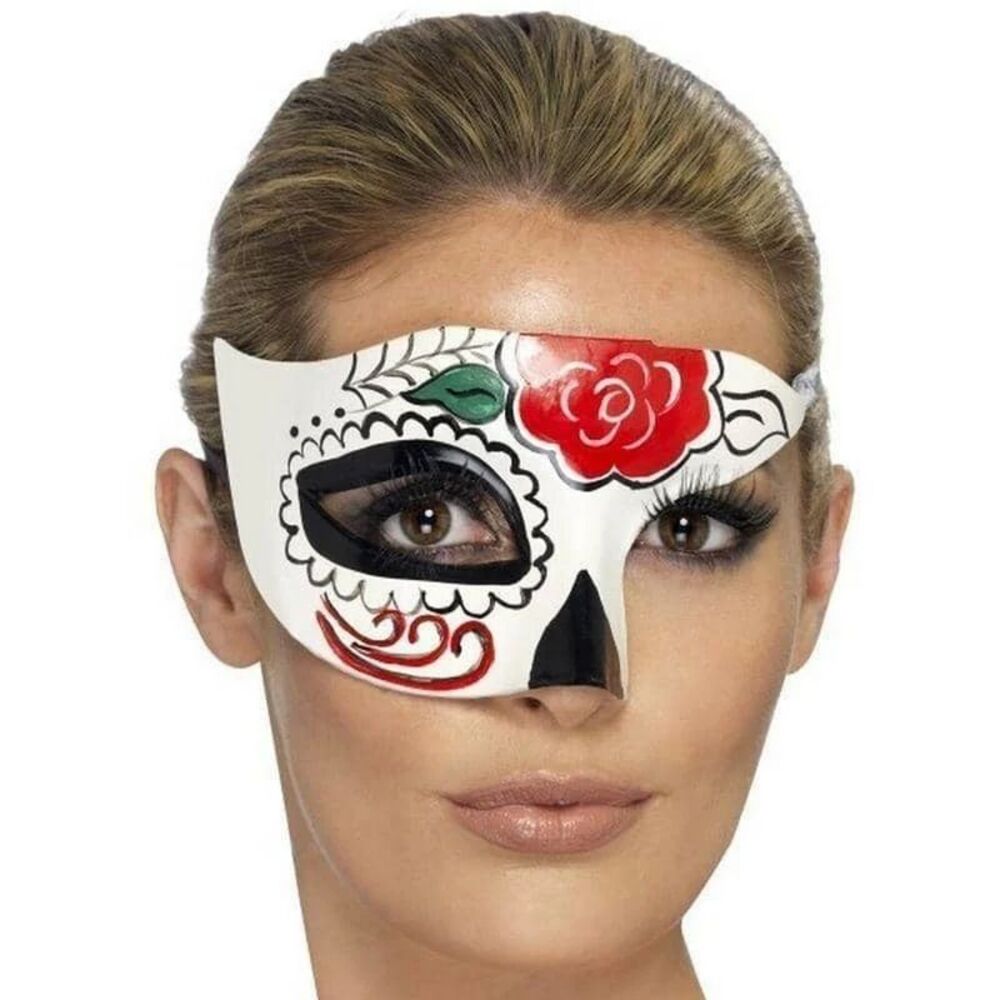 Smiffys Unisex Adult Day Of The Dead Half Eye Mask / White